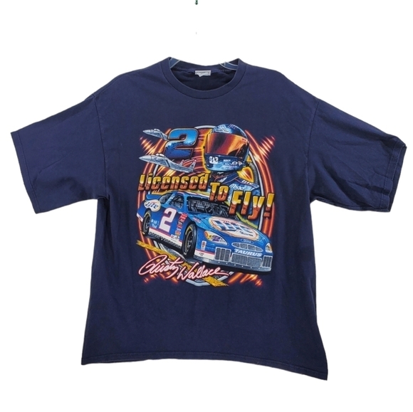 VTG Chase Authentic Rusty Wallace #2 T-Shirt Nascar Mens XL Blue Graphic Print